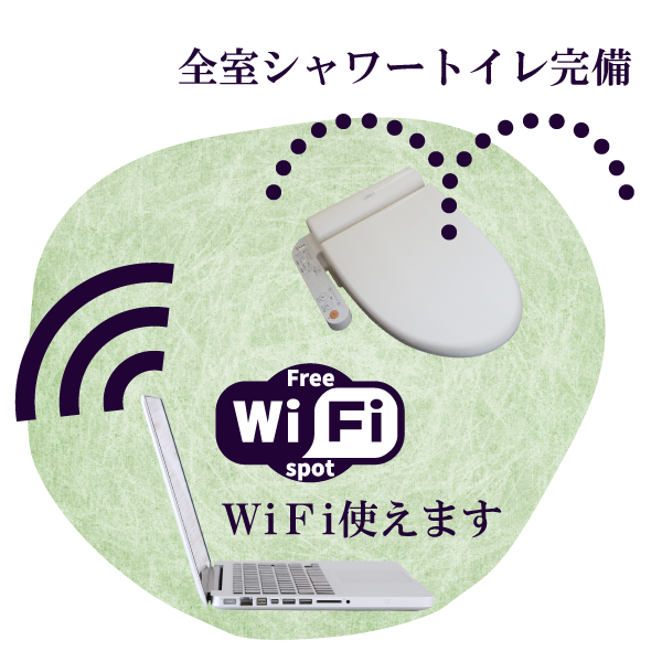 全室シャワートイレ完備。WiFi使えます